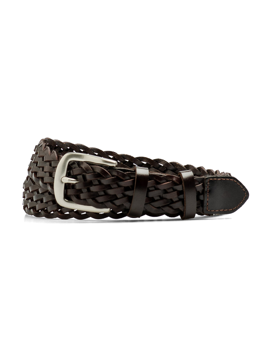 BlackTexturedWeaveLeatherBeltwithSilverTonedBuckle - Zeve