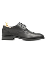 BrogueDerbyWingtipSolidBlackLeather_StudSole_Side - Zeve
