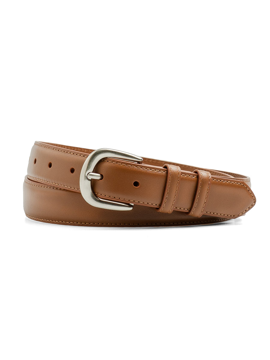 BrownClassicLeatherBeltwithSilverTonedBuckle - Zeve