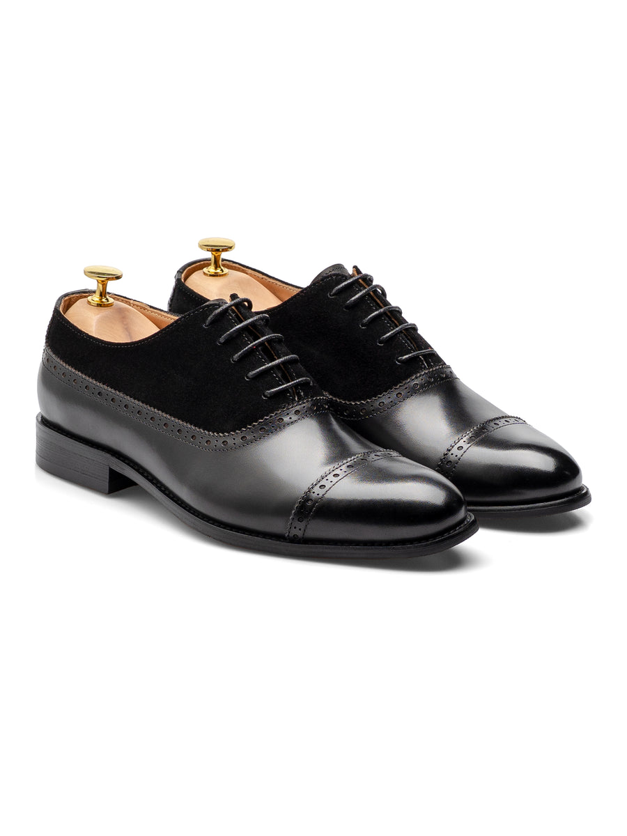 CavalloOxfordCapToeSolidBlack_SuedeLeatherFront - Zeve