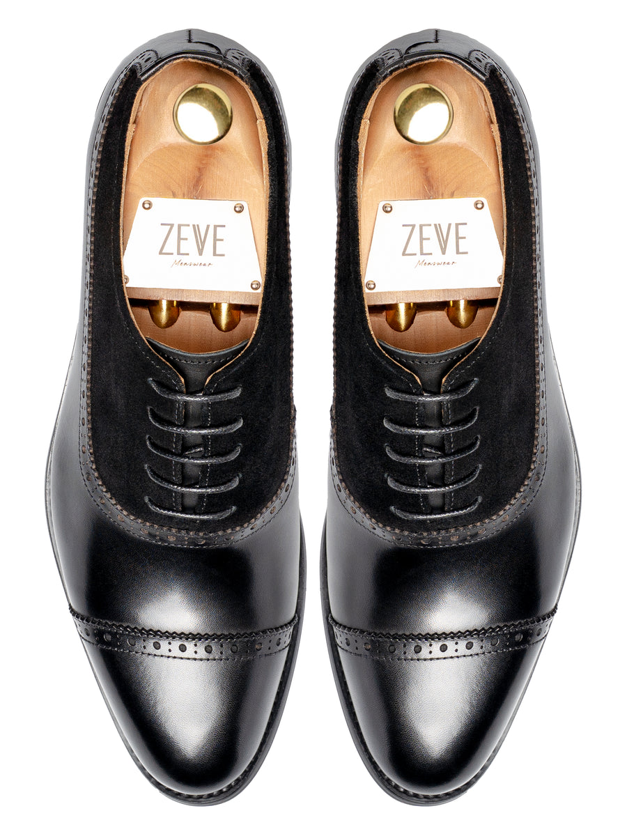 CavalloOxfordCapToeSolidBlack_SuedeLeatherTop - Zeve