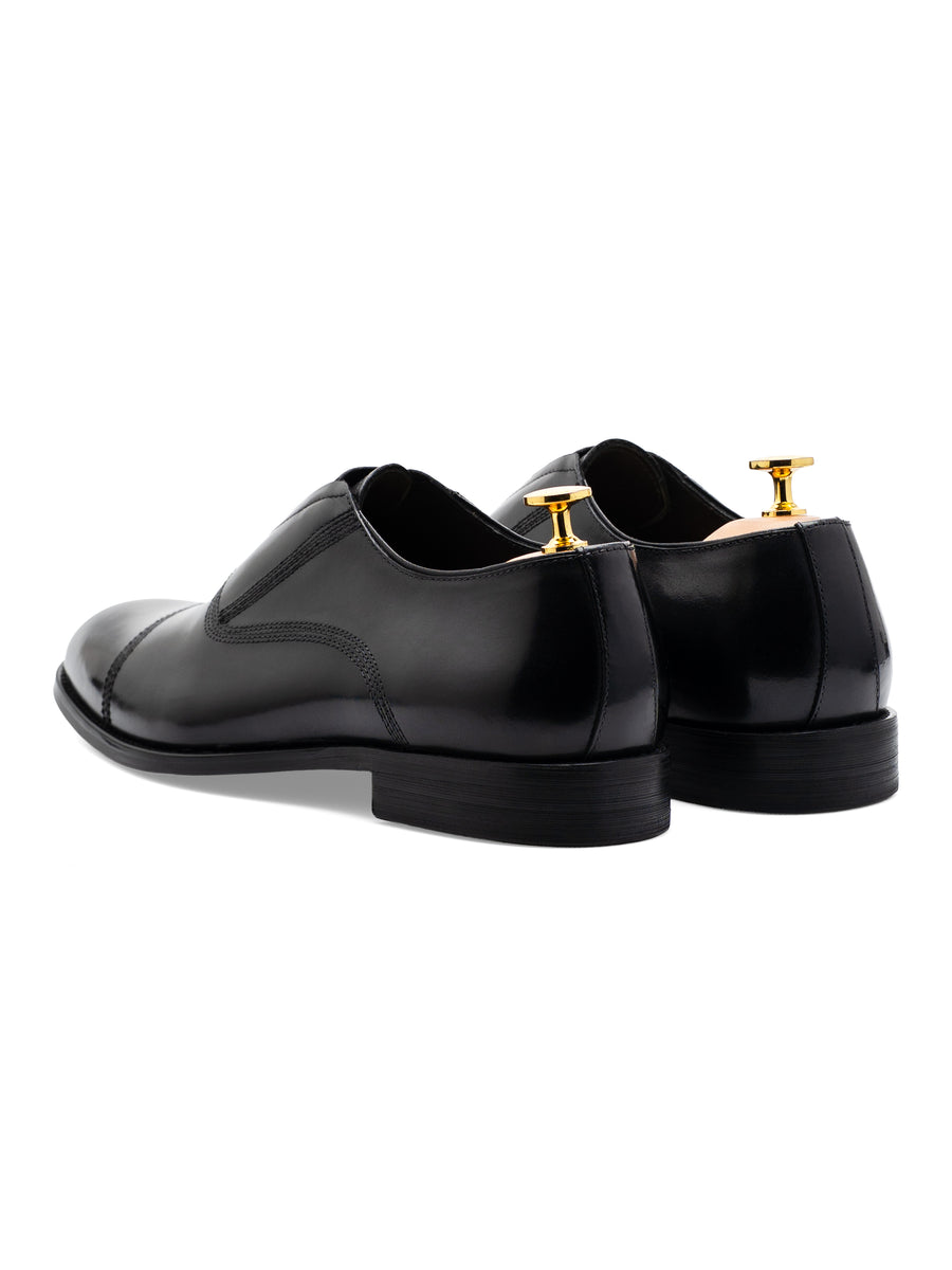 Caven Slip-On Oxford  - Solid Black Leather