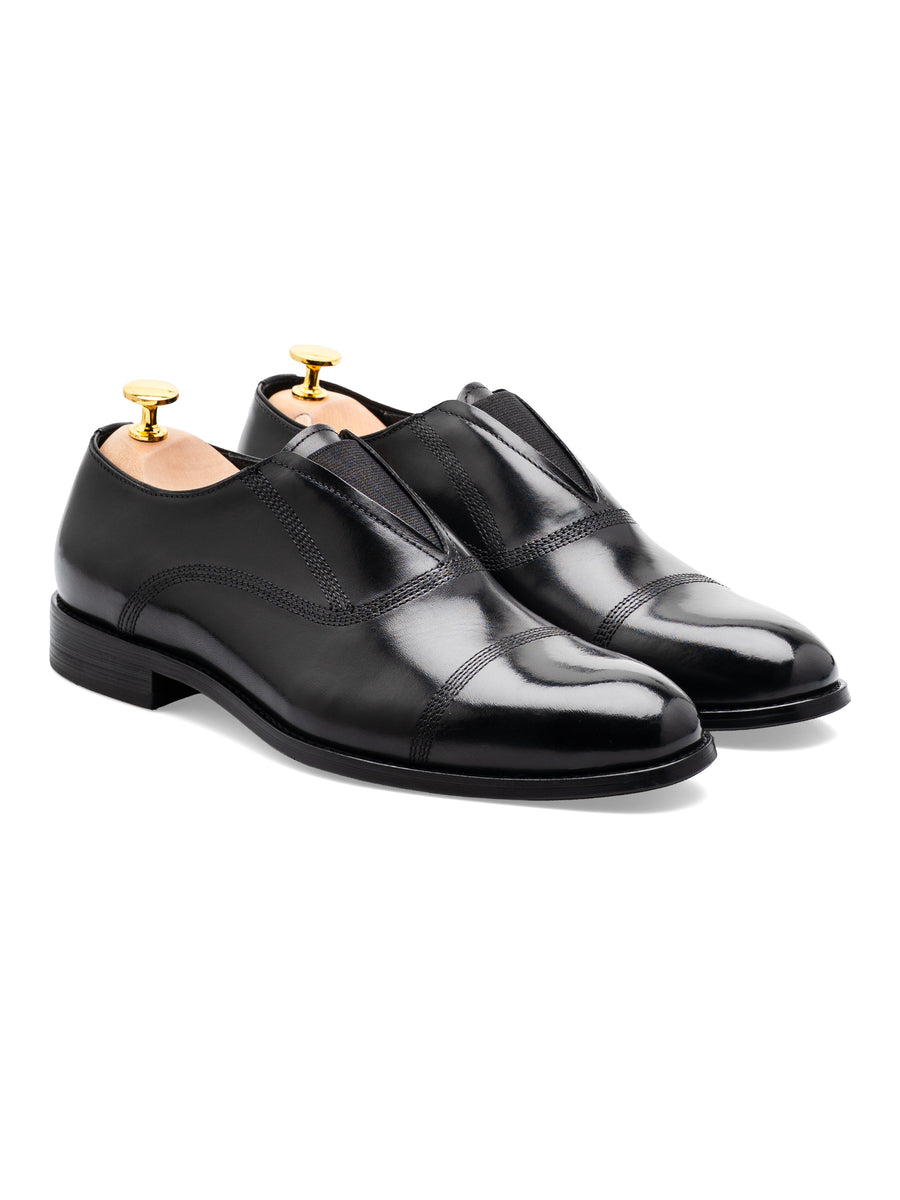 Caven Slip-On Oxford  - Solid Black Leather