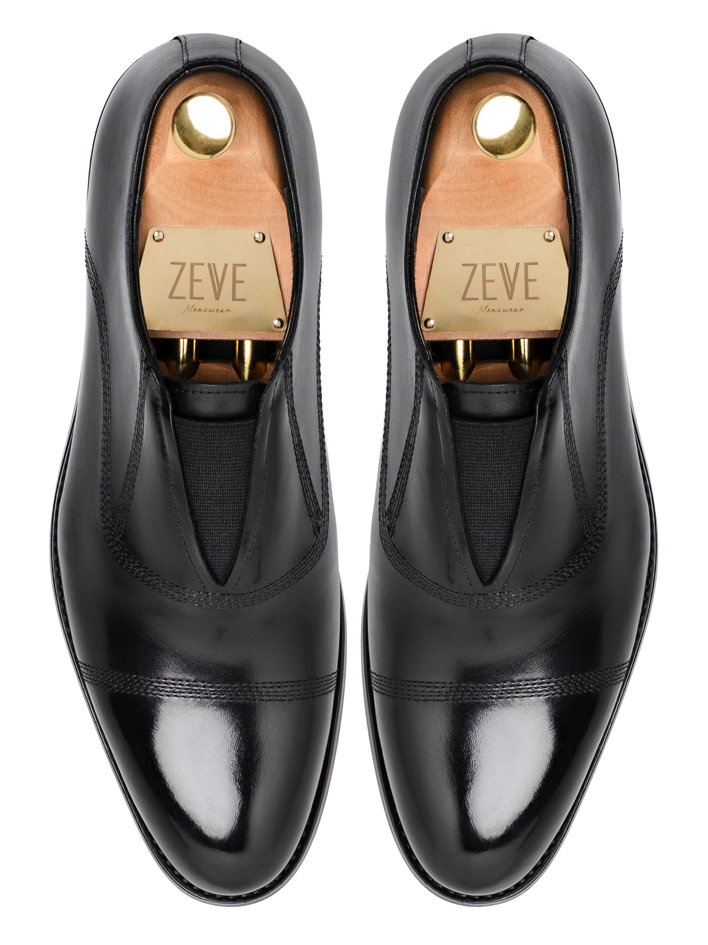 Caven Slip-On Oxford  - Solid Black Leather