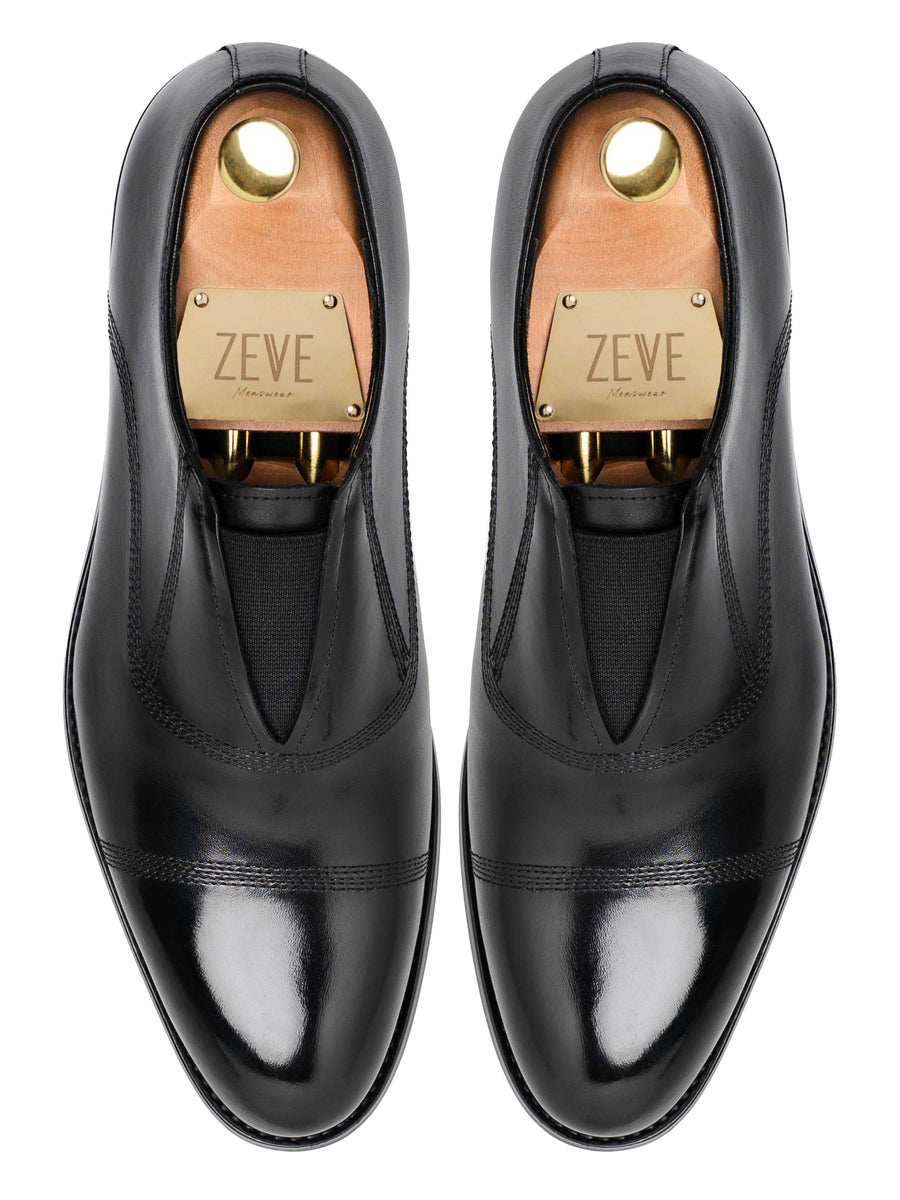 Caven Slip-On Oxford  - Solid Black Leather