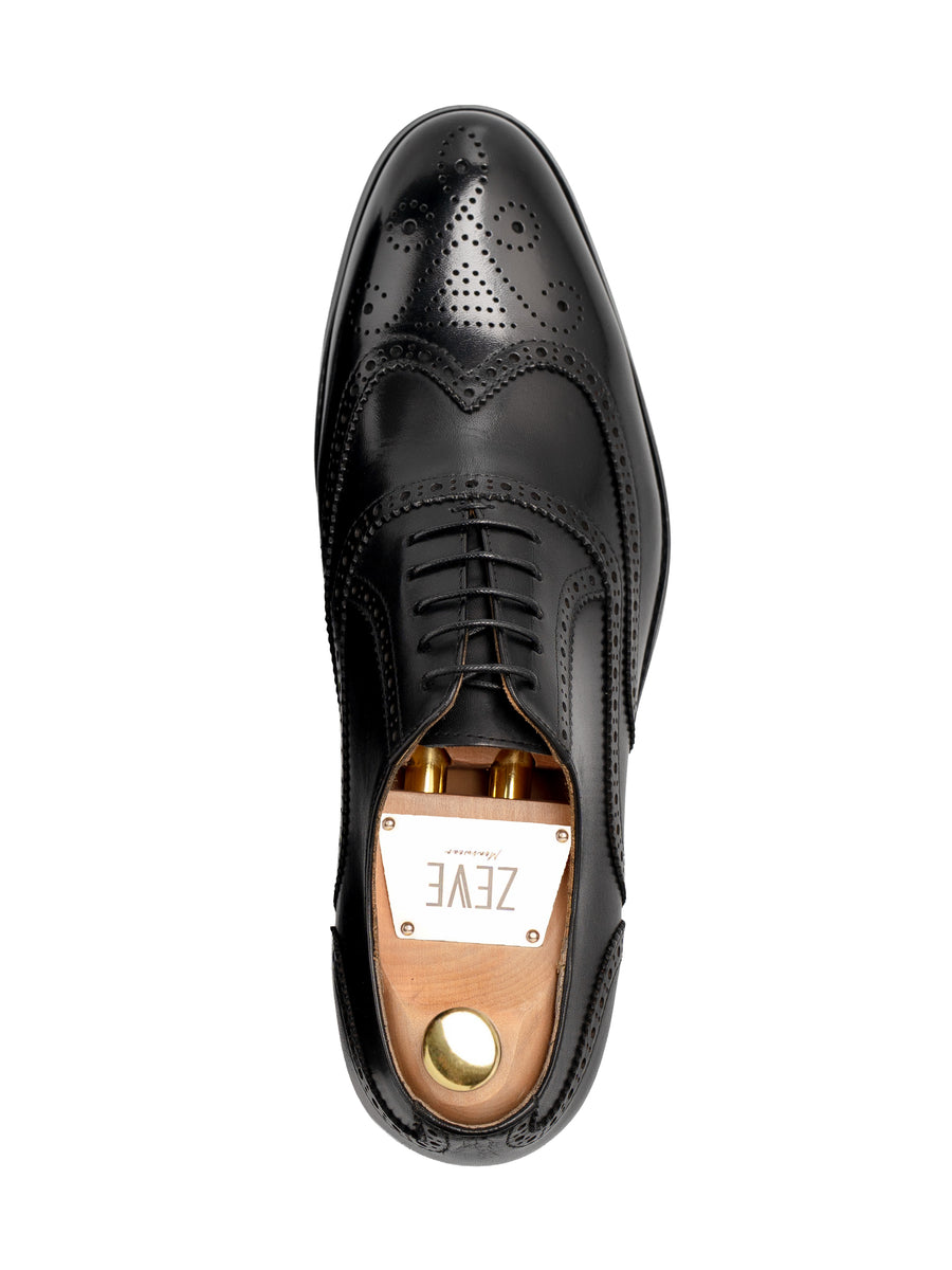 ClassicOxfordBrogueWingtipBlackLaceUpSingle - Zeve