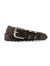 CoffeeTexturedWeaveLeatherBeltwithSilverTonedBuckle - Zeve