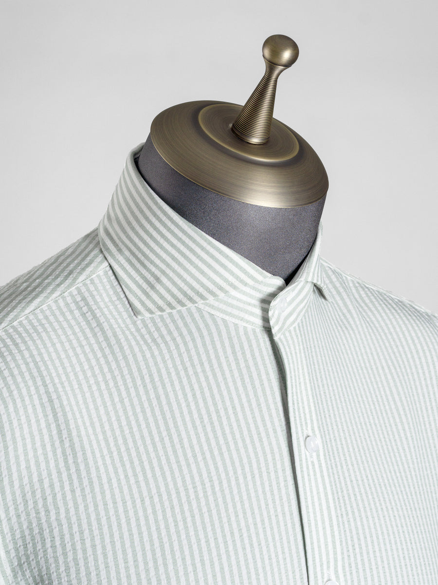 Collar-Seersucker-Striped-Shirt-SageGreen - Zeve