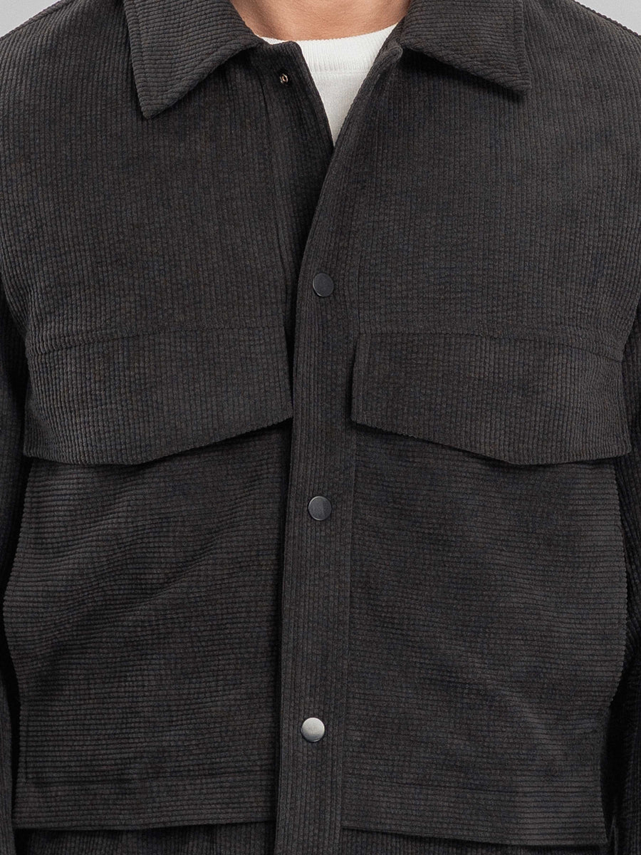 CorduroyJacketDarkGreyButton - Zeve