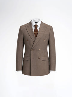 Double Breasted Suit Blazer - Brown Pinstripe (Slim Fit)