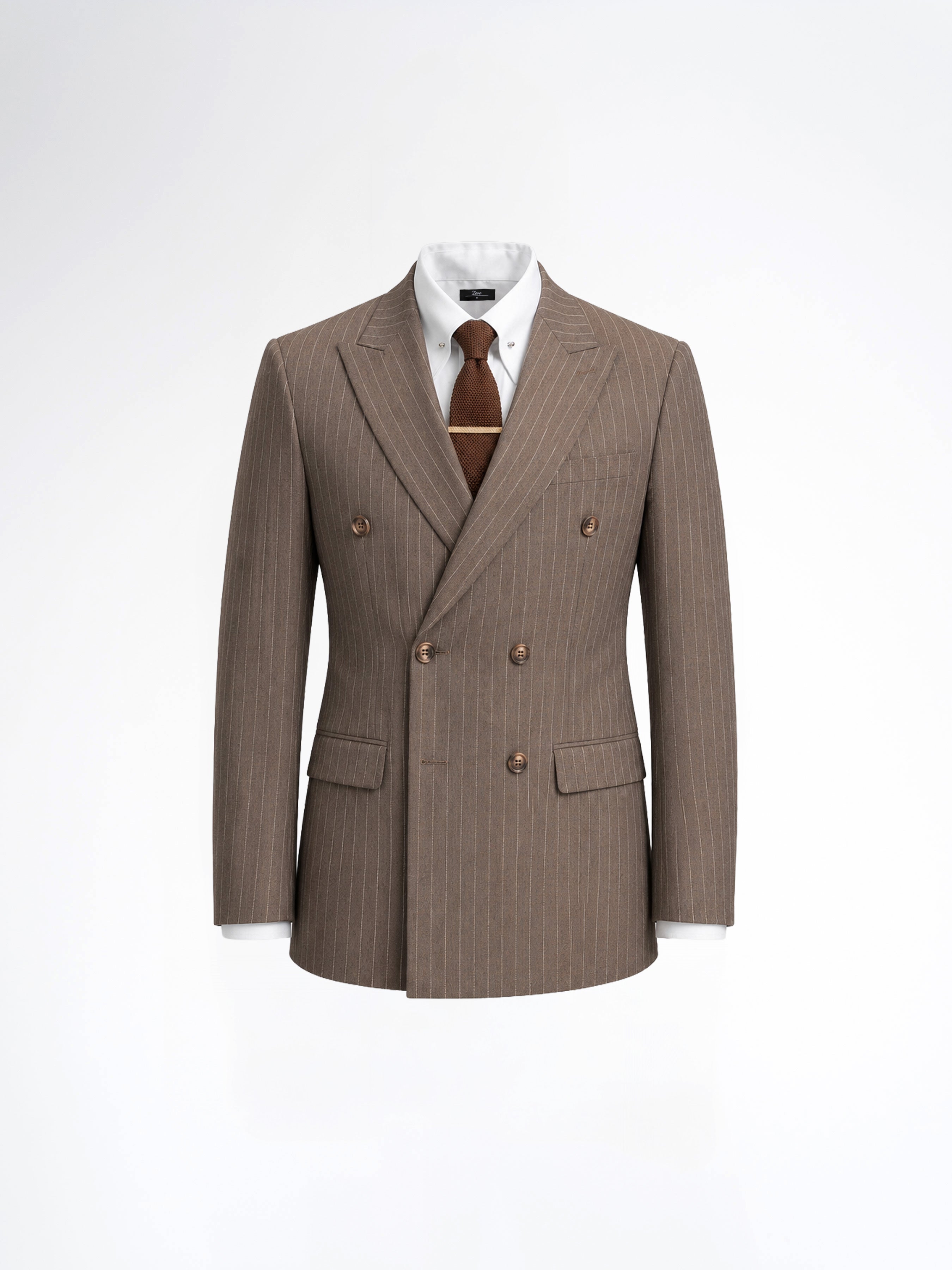 Double Breasted Suit Blazer - Brown Pinstripe (Slim Fit)