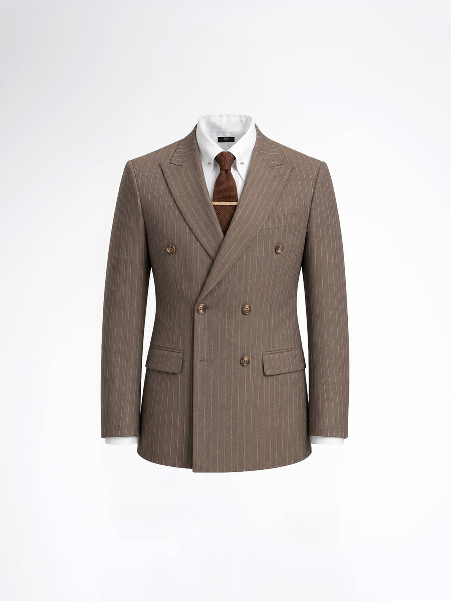 Double Breasted Suit Blazer - Brown Pinstripe (Slim Fit)