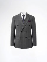 Double Breasted Suit Blazer - Dark Grey Wide Stripe (Slim Fit)