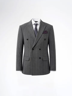 Double Breasted Suit Blazer - Dark Grey Wide Stripe (Slim Fit)