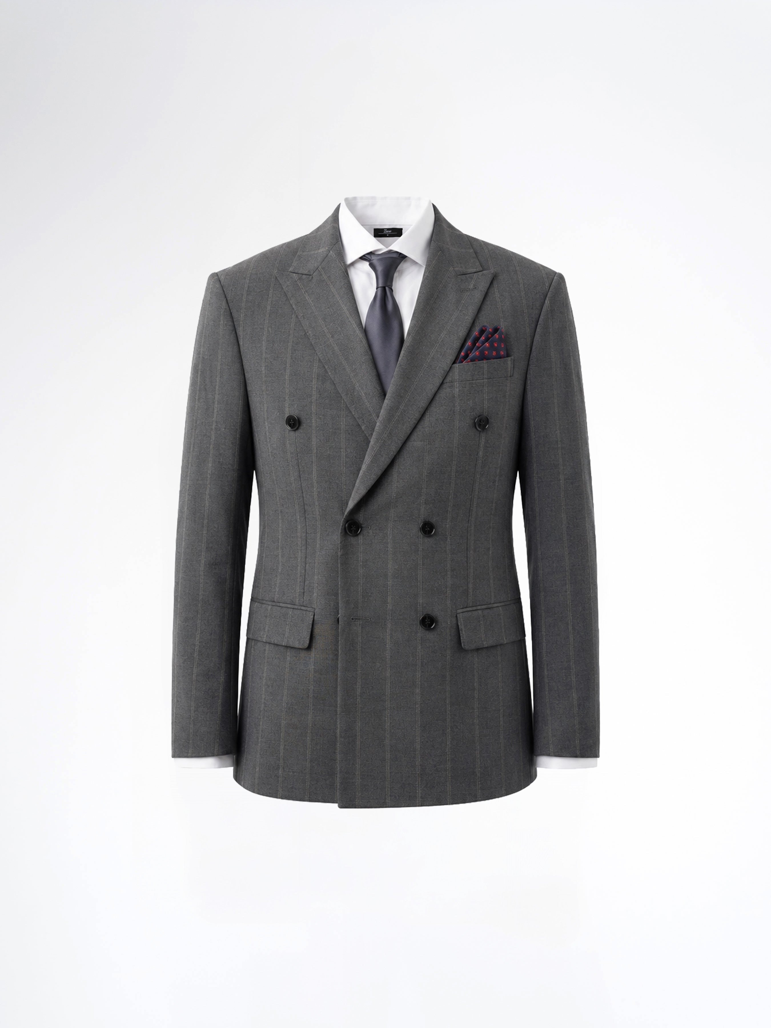 Double Breasted Suit Blazer - Dark Grey Wide Stripe (Slim Fit)