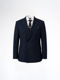 Double Breasted Suit Blazer - Deep Blue Plain (Slim Fit)