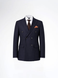 Double Breasted Suit Blazer - Deep Blue Stripe (Slim Fit)