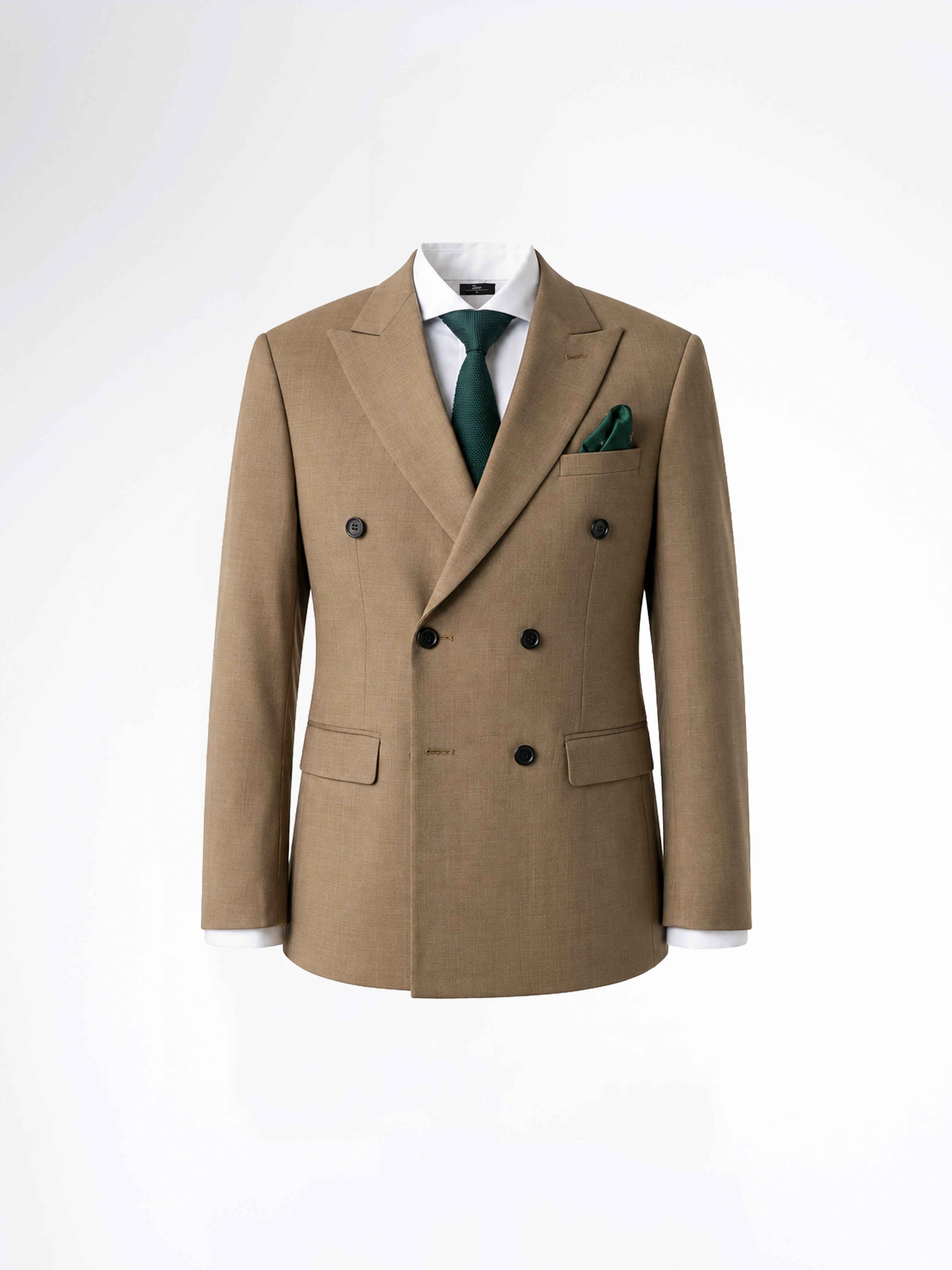 Double Breasted Suit Blazer - Khakis Plain (Slim Fit)