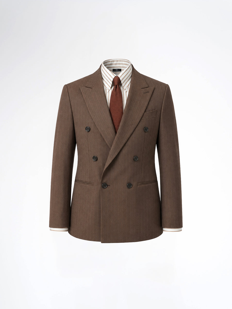Double Breasted Suit Blazer - Dark Brown Pinstripe (Slim Fit)