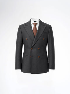 Double Breasted Suit Blazer - Grey Charcoal Shadow Stripe (Slim Fit)