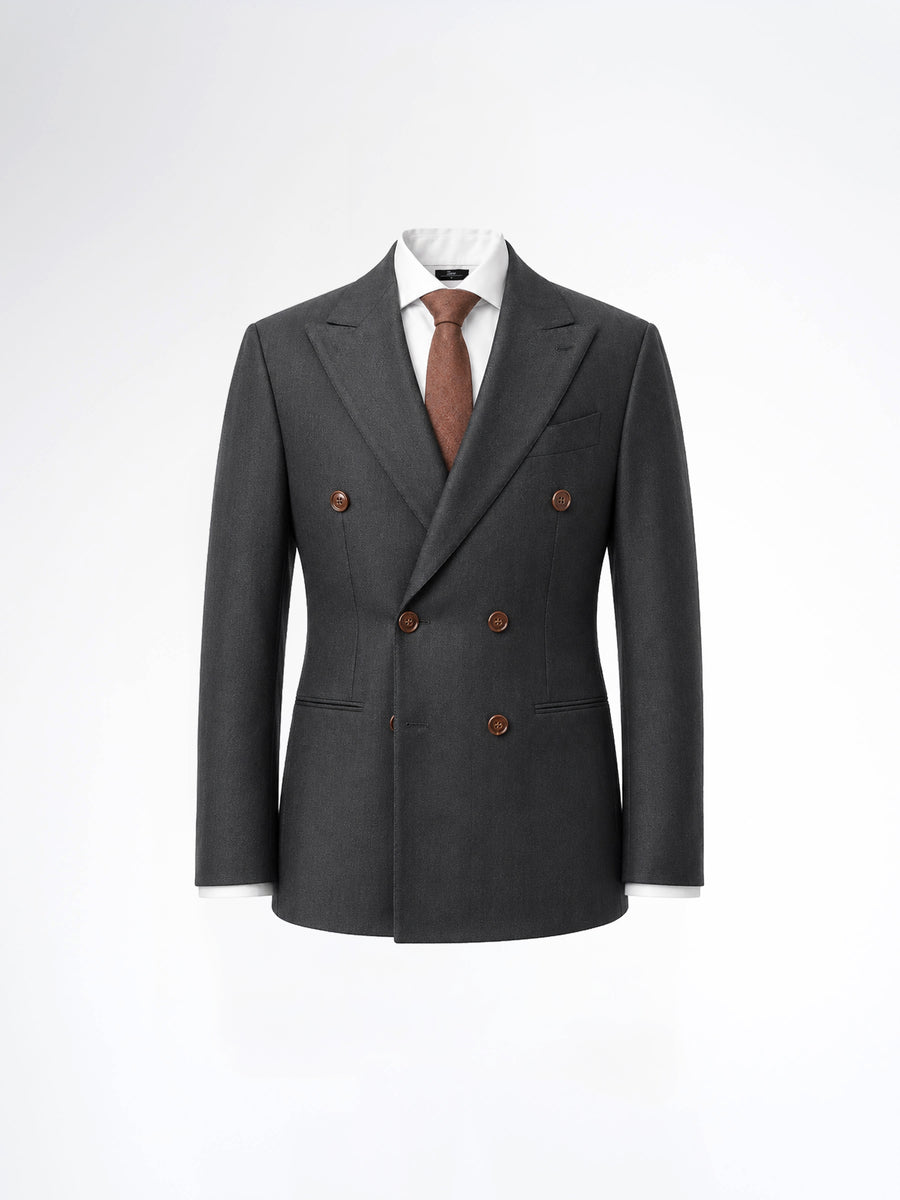 Double Breasted Suit Blazer - Grey Charcoal Shadow Stripe (Slim Fit)