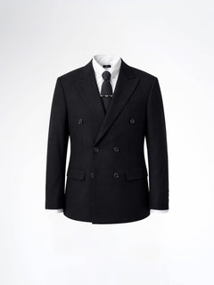 Double Breasted Suit Blazer - Jet Black Plain (Slim Fit)
