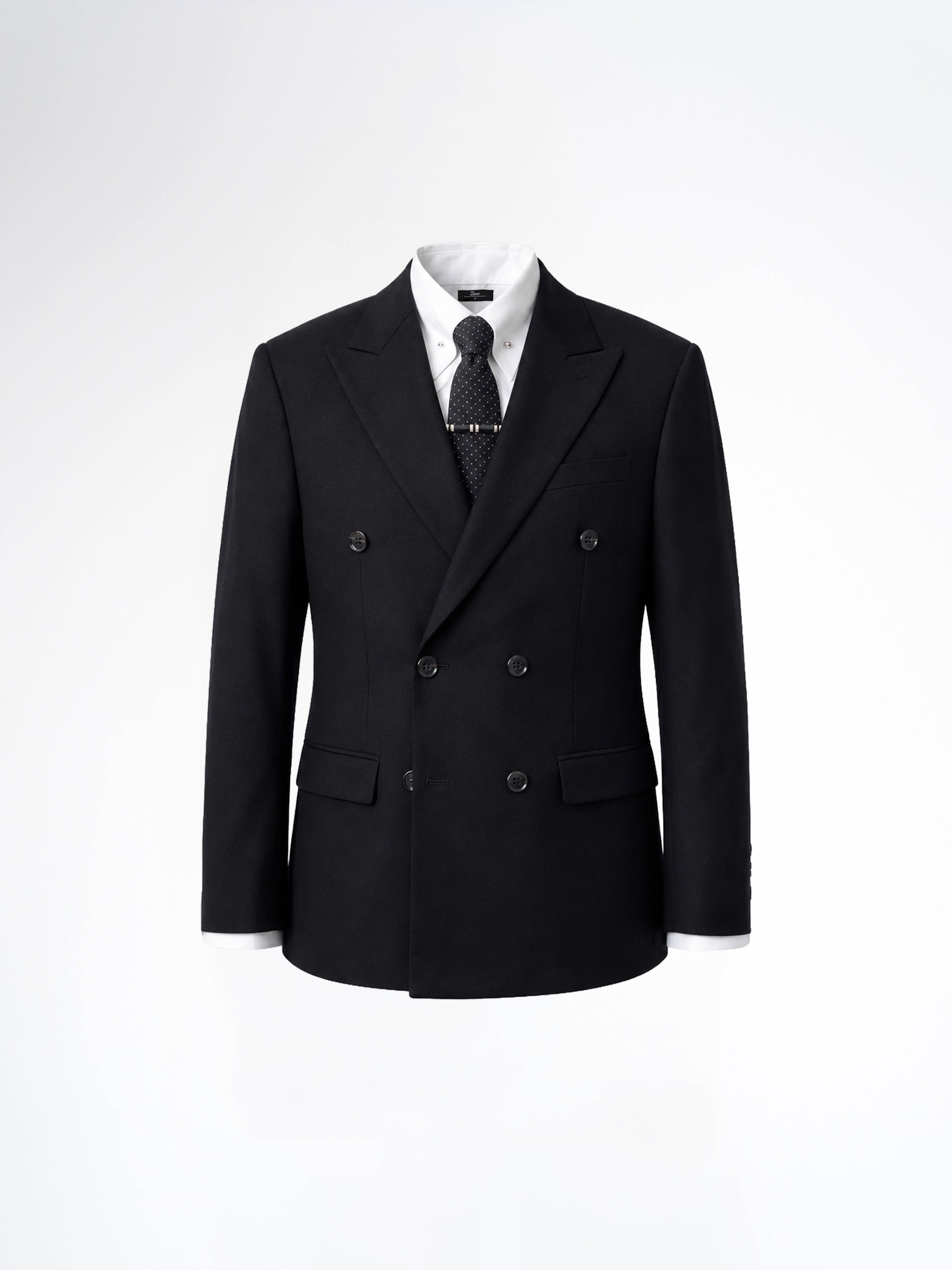 Double Breasted Suit Blazer - Jet Black Plain (Slim Fit)