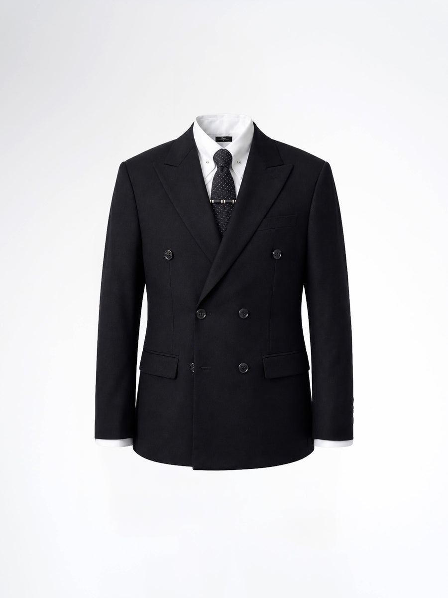 Double Breasted Suit Blazer - Jet Black Plain (Slim Fit)