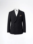 Double Breasted Suit Blazer - Seersucker Black Plain (Slim Fit)
