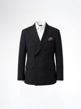 Double Breasted Suit Blazer - Seersucker Black Plain (Slim Fit)