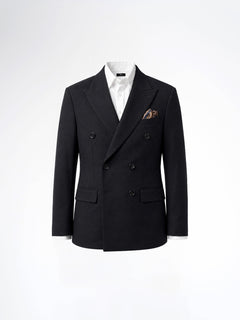 Double Breasted Suit Blazer - Seersucker Black Plain (Slim Fit)