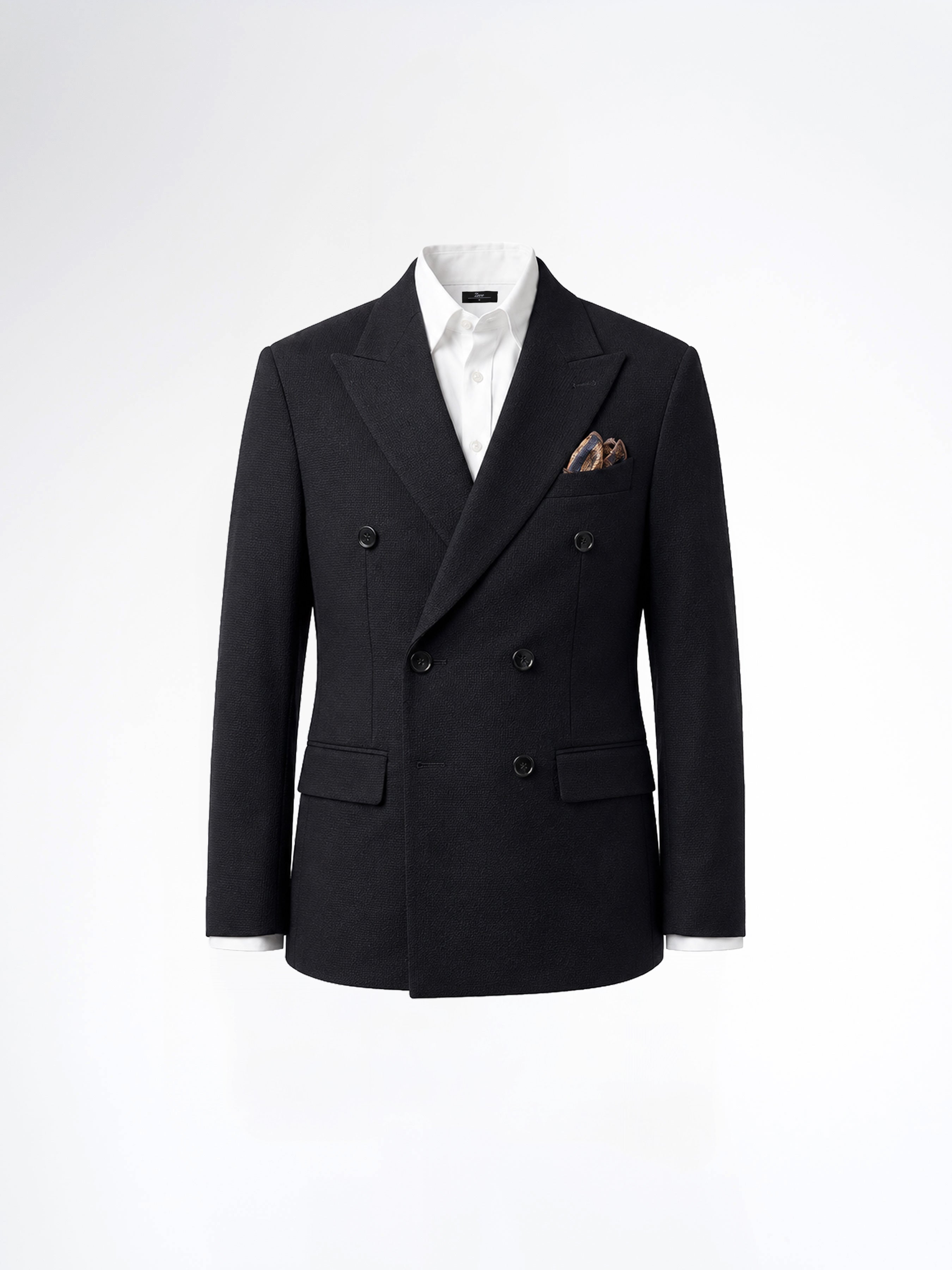 Double Breasted Suit Blazer - Seersucker Black Plain (Slim Fit)