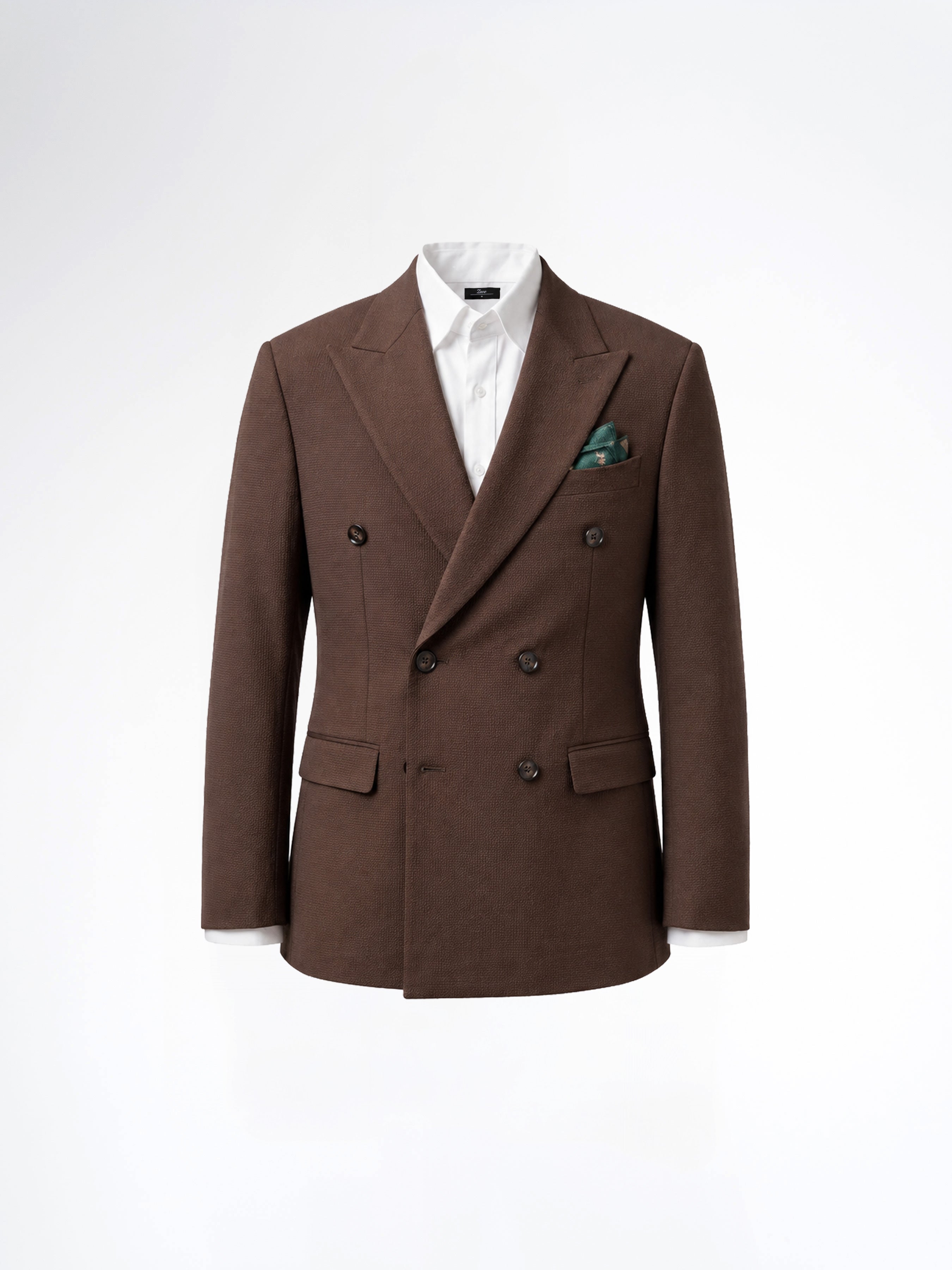 Double Breasted Suit Blazer - Seersucker Coffee Plain (Slim Fit)