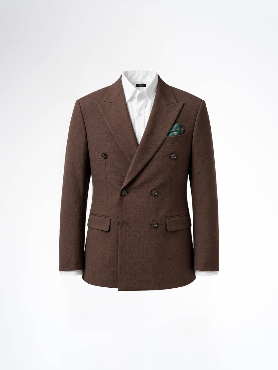 Double Breasted Suit Blazer - Seersucker Coffee Plain (Slim Fit)