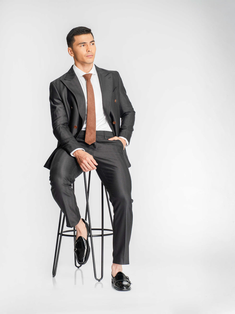 Double-Breasted-Suit-Blazer-Grey-Charcoal-Shadow-Stripe-_Peak-Lapel_-4 - Zeve