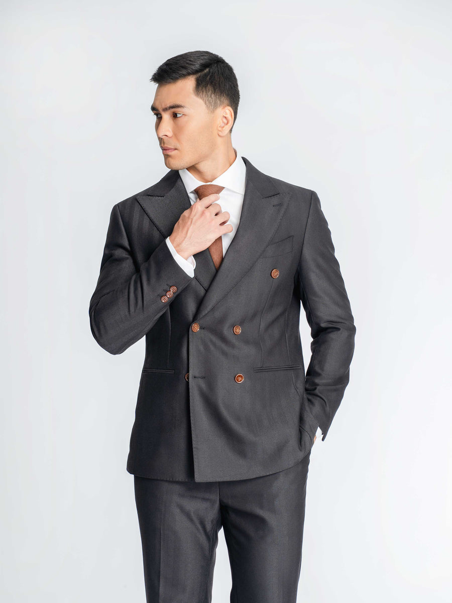 Double-Breasted-Suit-Blazer-Grey-Charcoal-Shadow-Stripe-_Peak-Lapel_-6 - Zeve