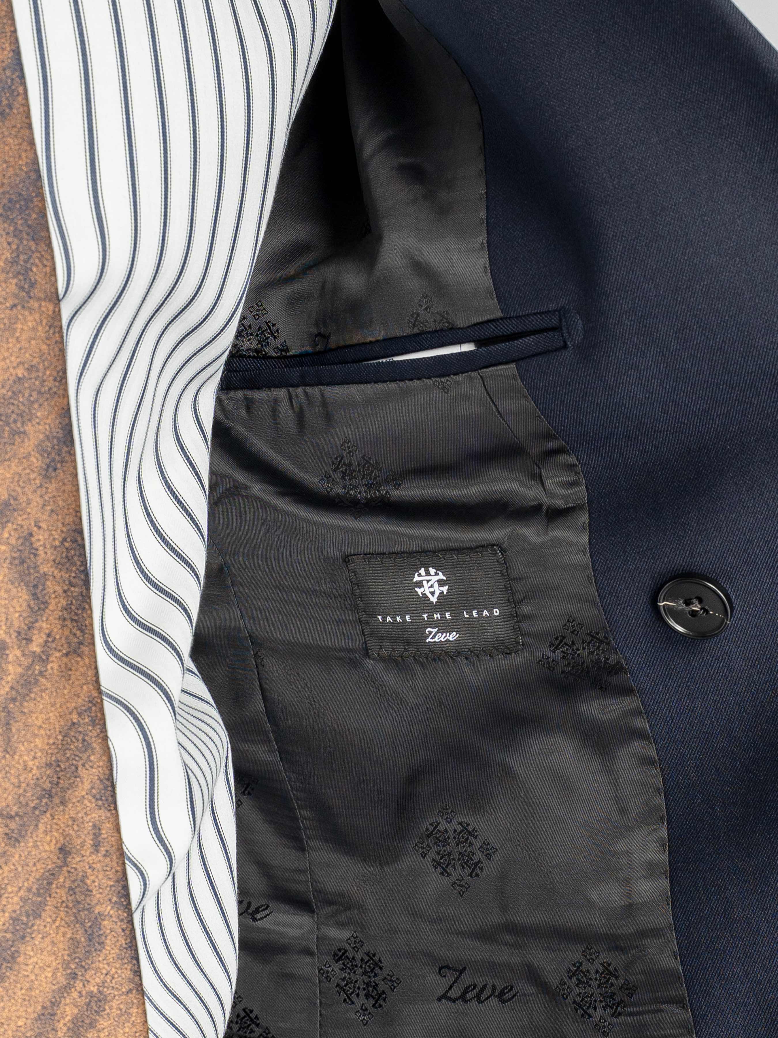 Double Breasted Suit Blazer – Midnight Blue Gold Accent (Peak Lapel)