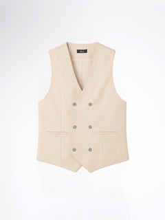 Double Row Button Vest - Beige