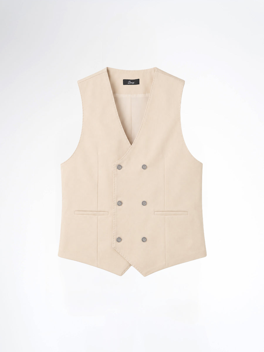 Double Row Button Vest - Beige