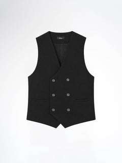 Double Row Button Vest - Black