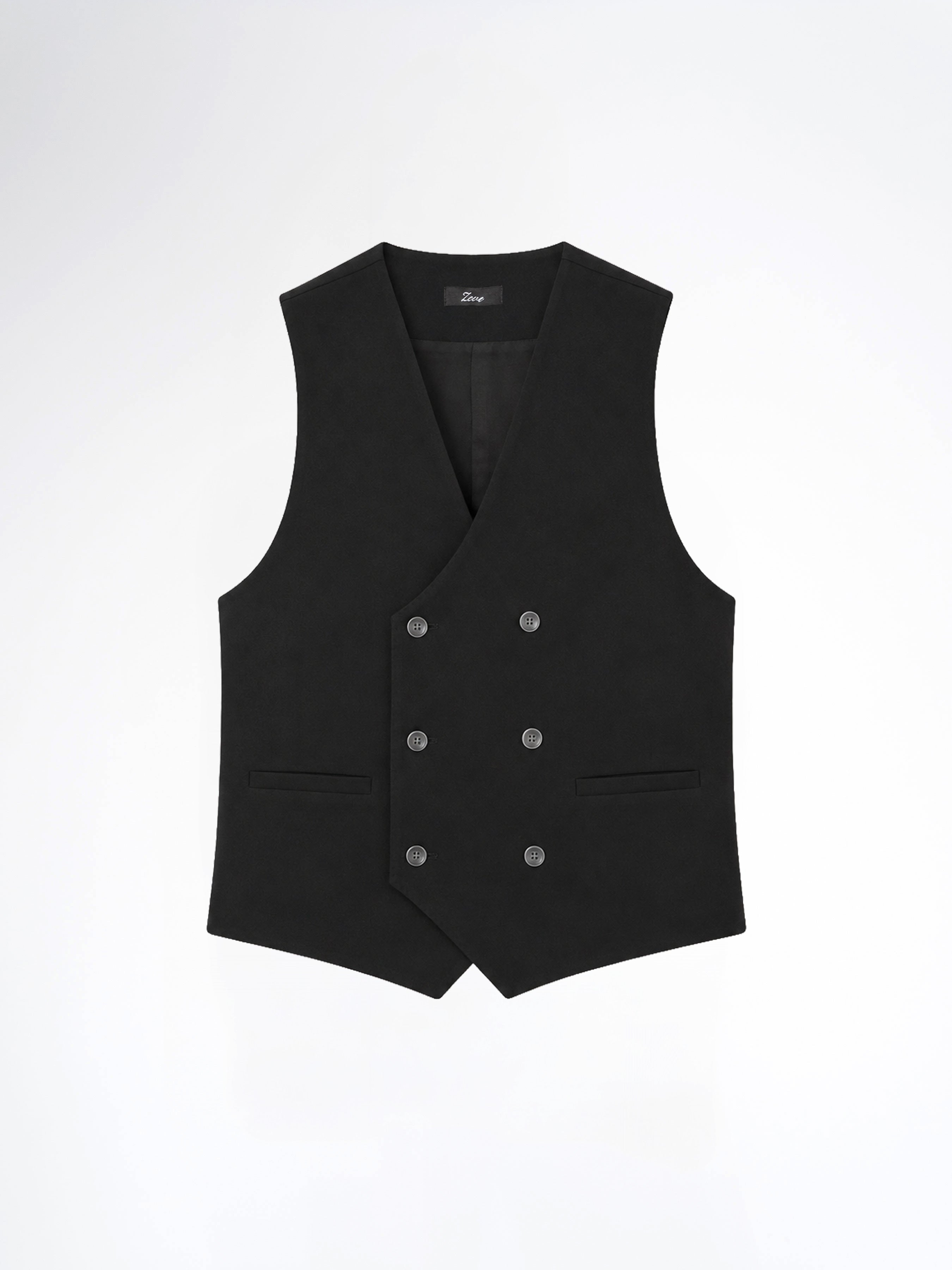 Double Row Button Vest - Black