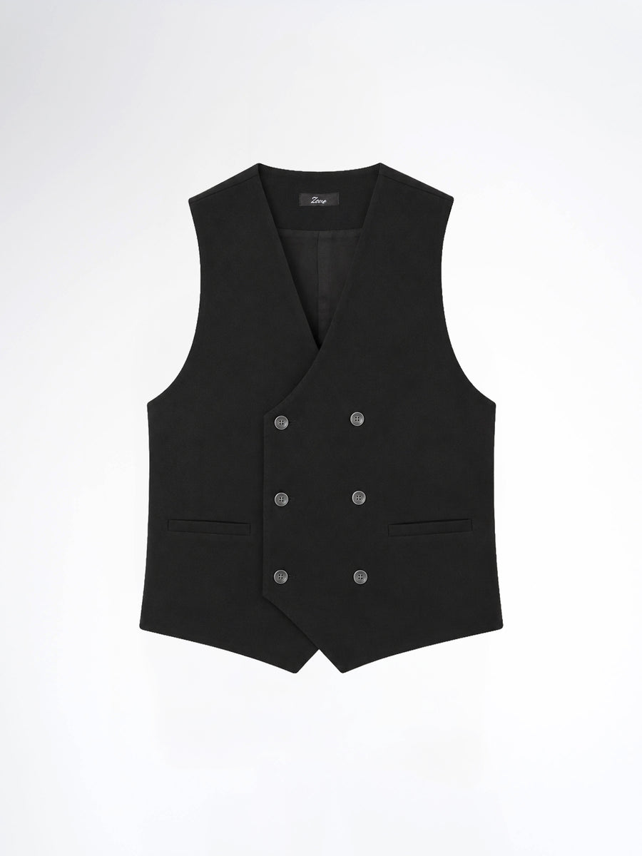 Double Row Button Vest - Black
