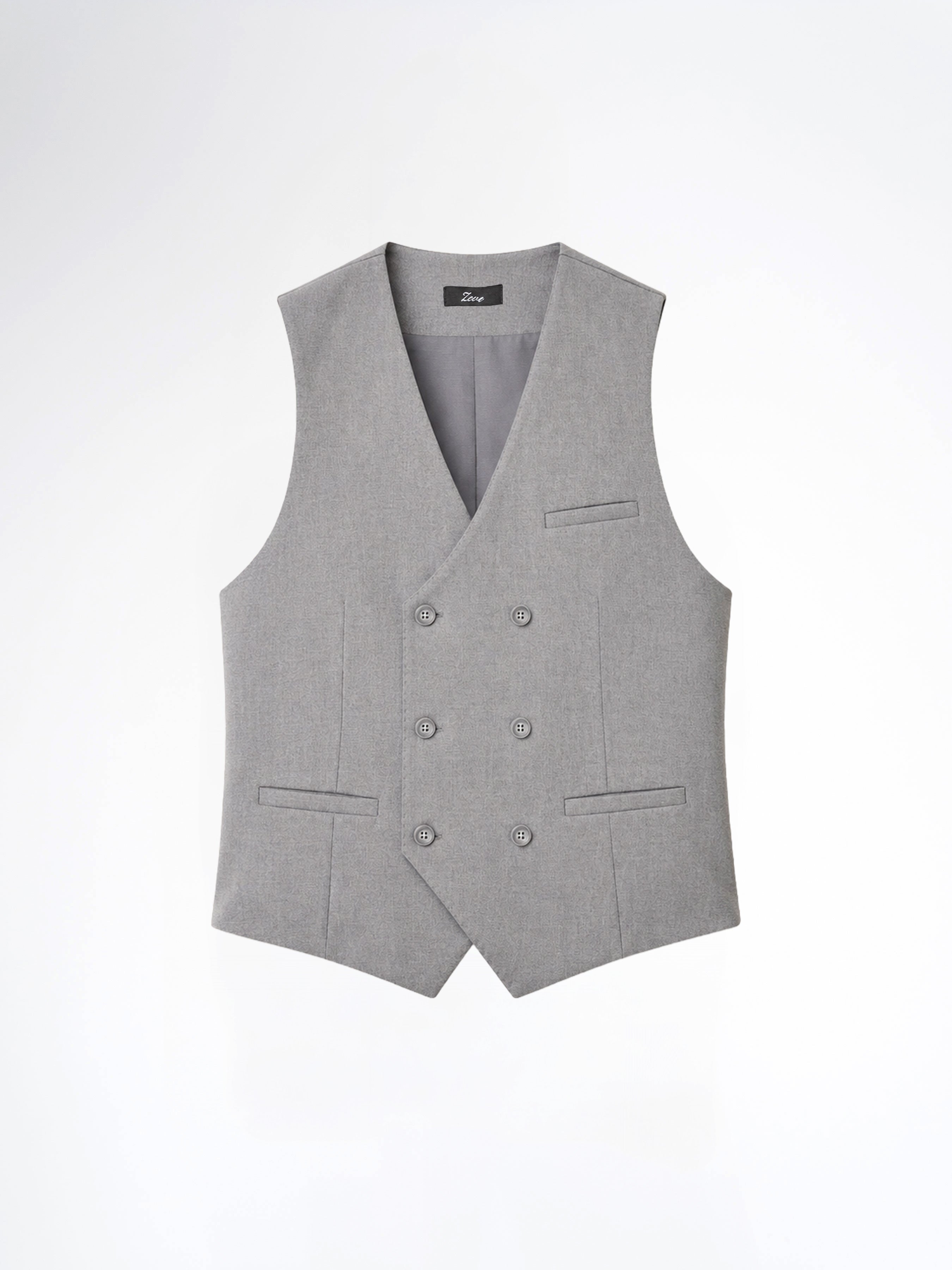 Double Row Button Vest - Grey Plain