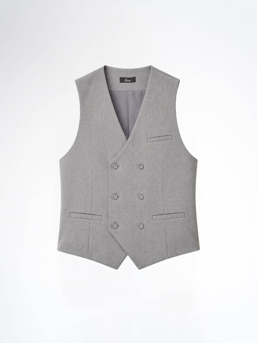 Double Row Button Vest - Grey Plain