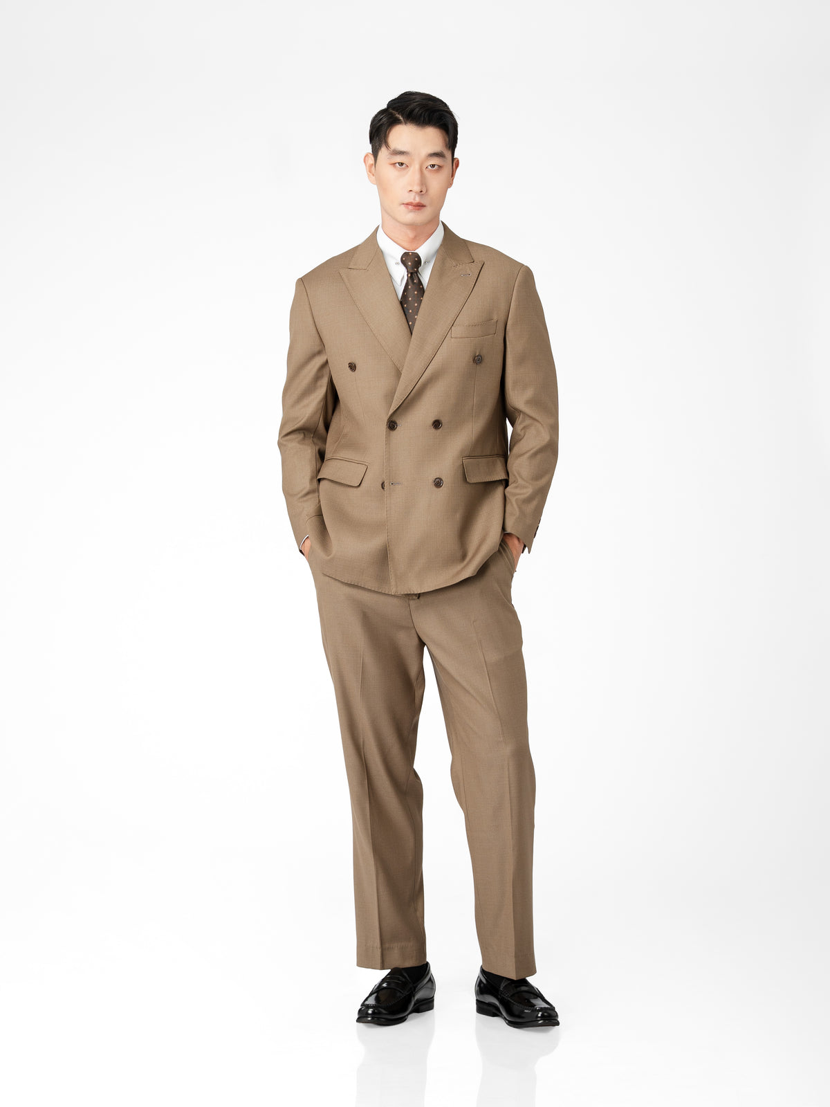 Double Breasted Suit Blazer - Ash Khaki (Regular Fit)