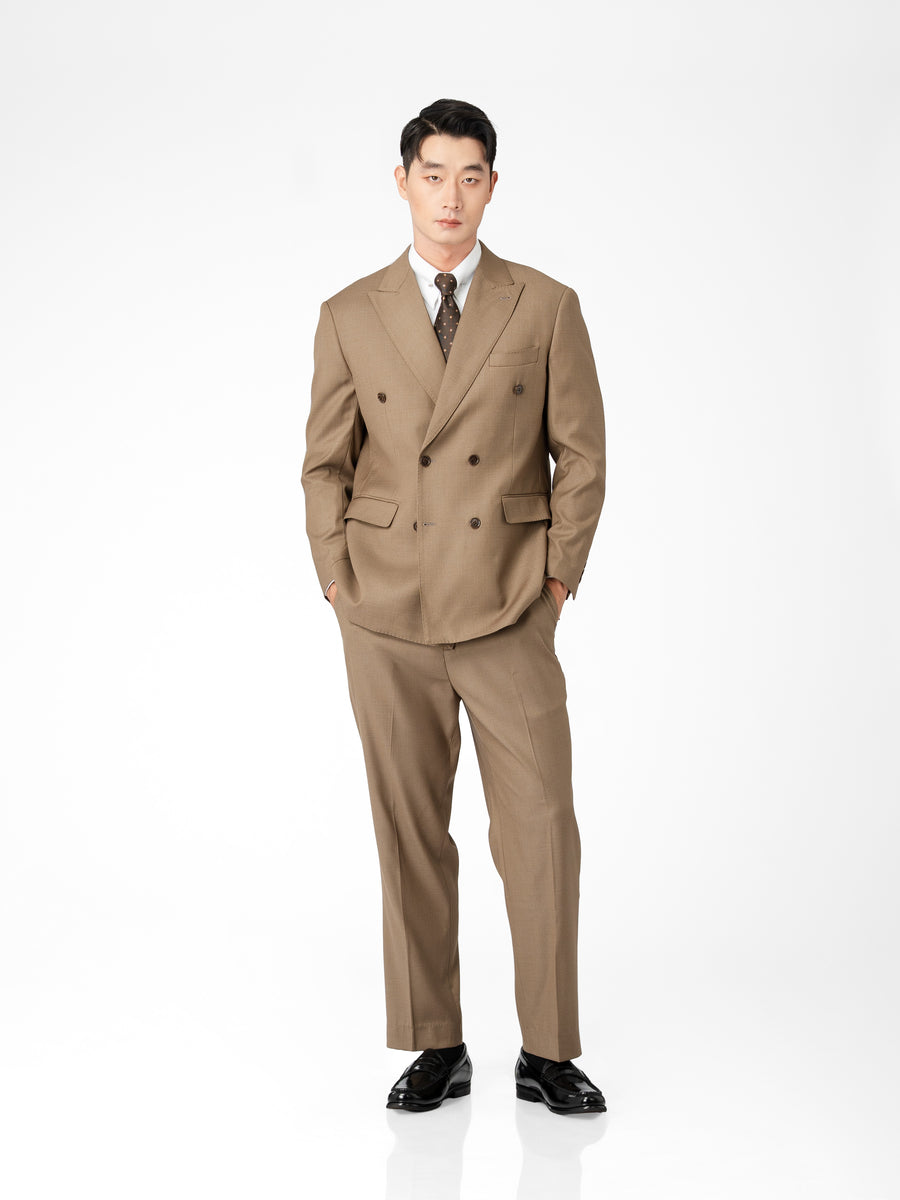 Double Breasted Suit Blazer - Ash Khaki (Regular Fit)