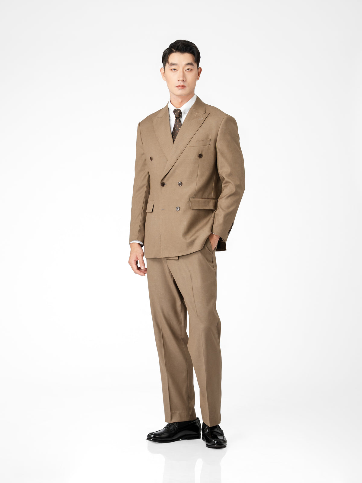 Double Breasted Suit Blazer - Ash Khaki (Regular Fit)