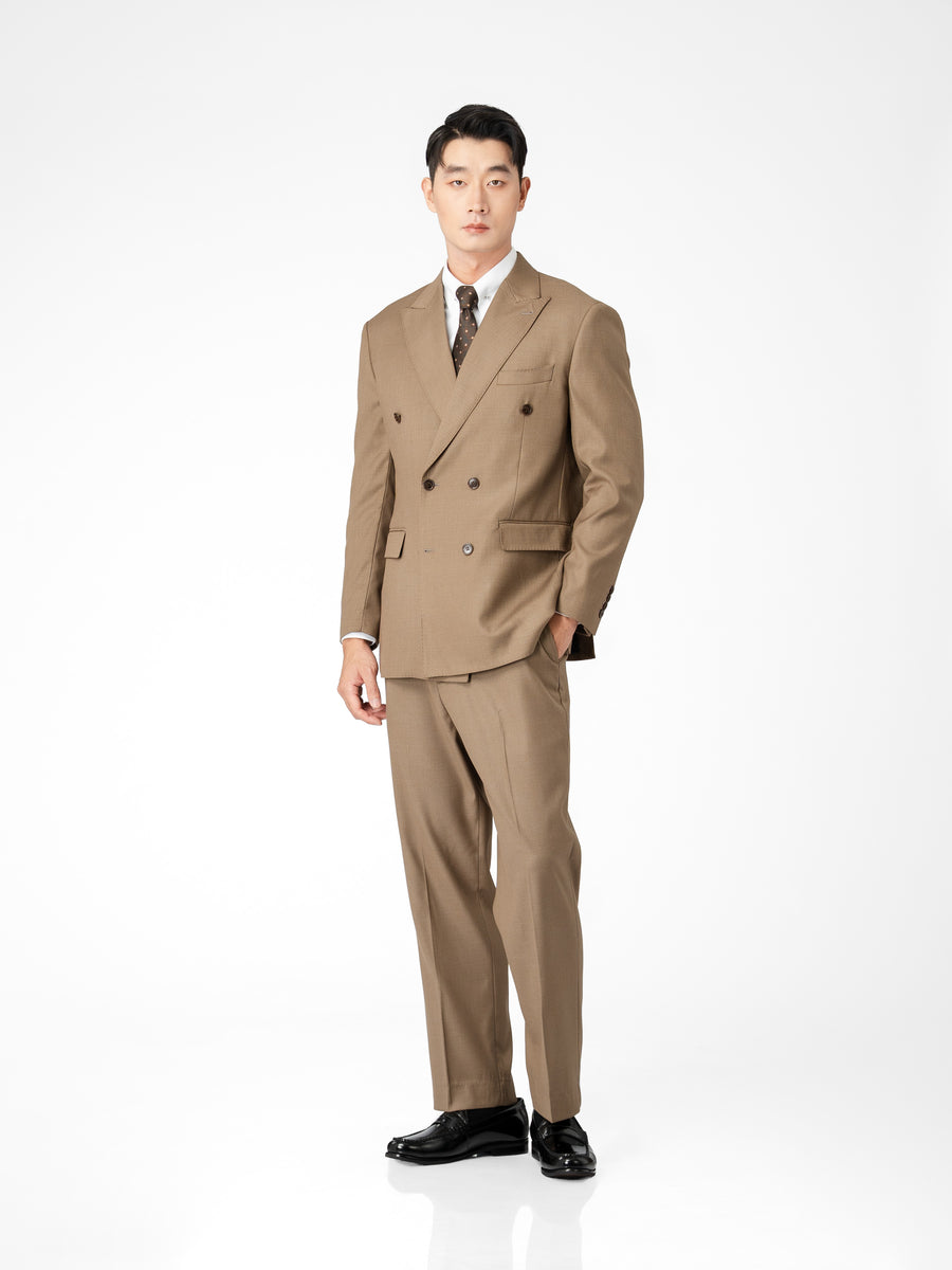 Double Breasted Suit Blazer - Ash Khaki (Regular Fit)