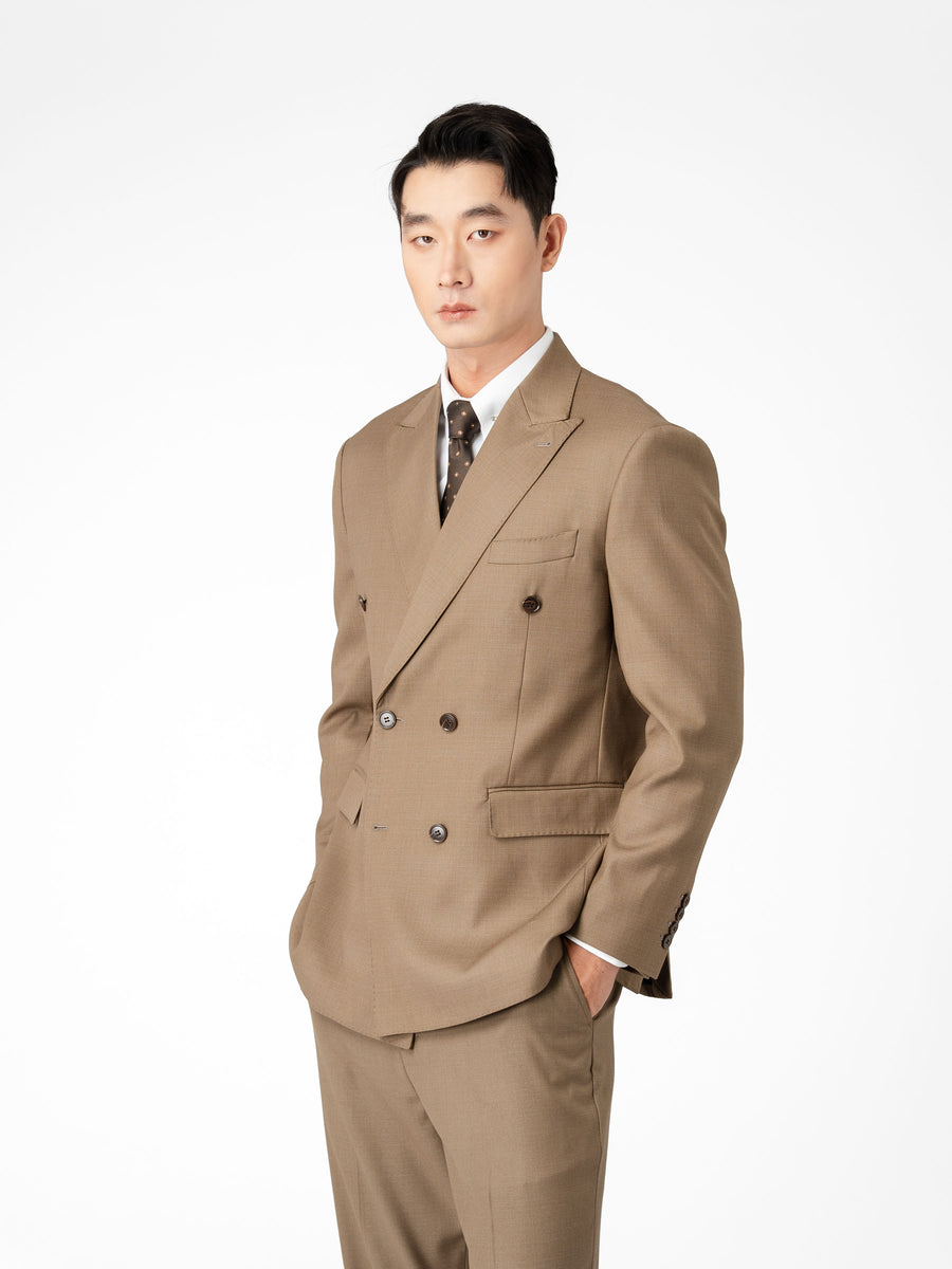 Double Breasted Suit Blazer - Ash Khaki (Regular Fit)