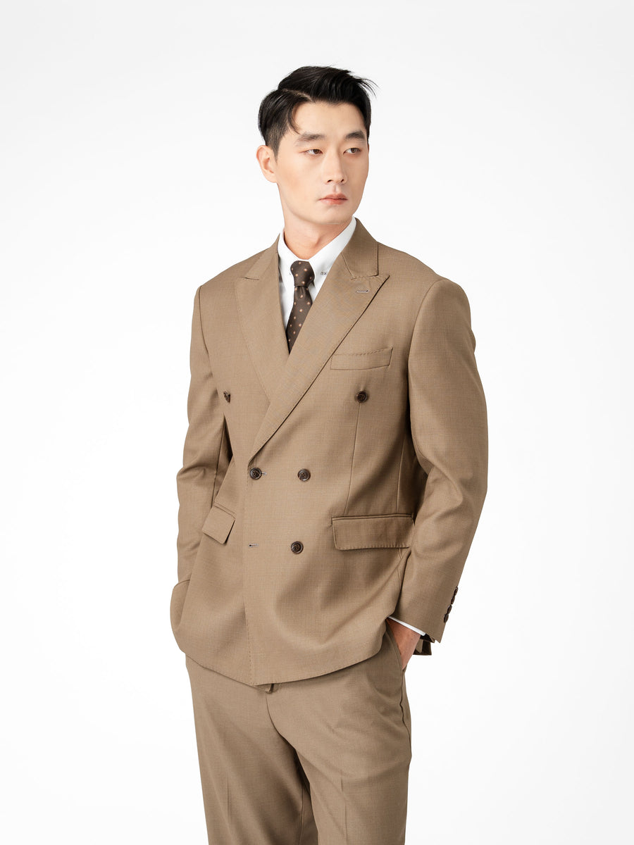 Double Breasted Suit Blazer - Ash Khaki (Regular Fit)